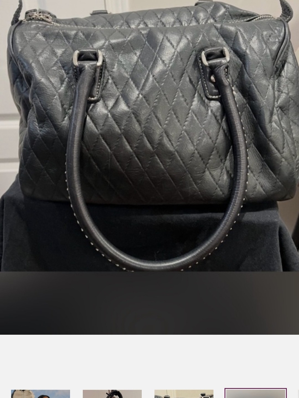 Roots Quilted Leather Tote Bag - Black - Picture 2 of 9